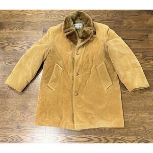 Vintage Maine Guide Congress Corduroy Coat Size 44 Faux Fur Lined USA Made 70s